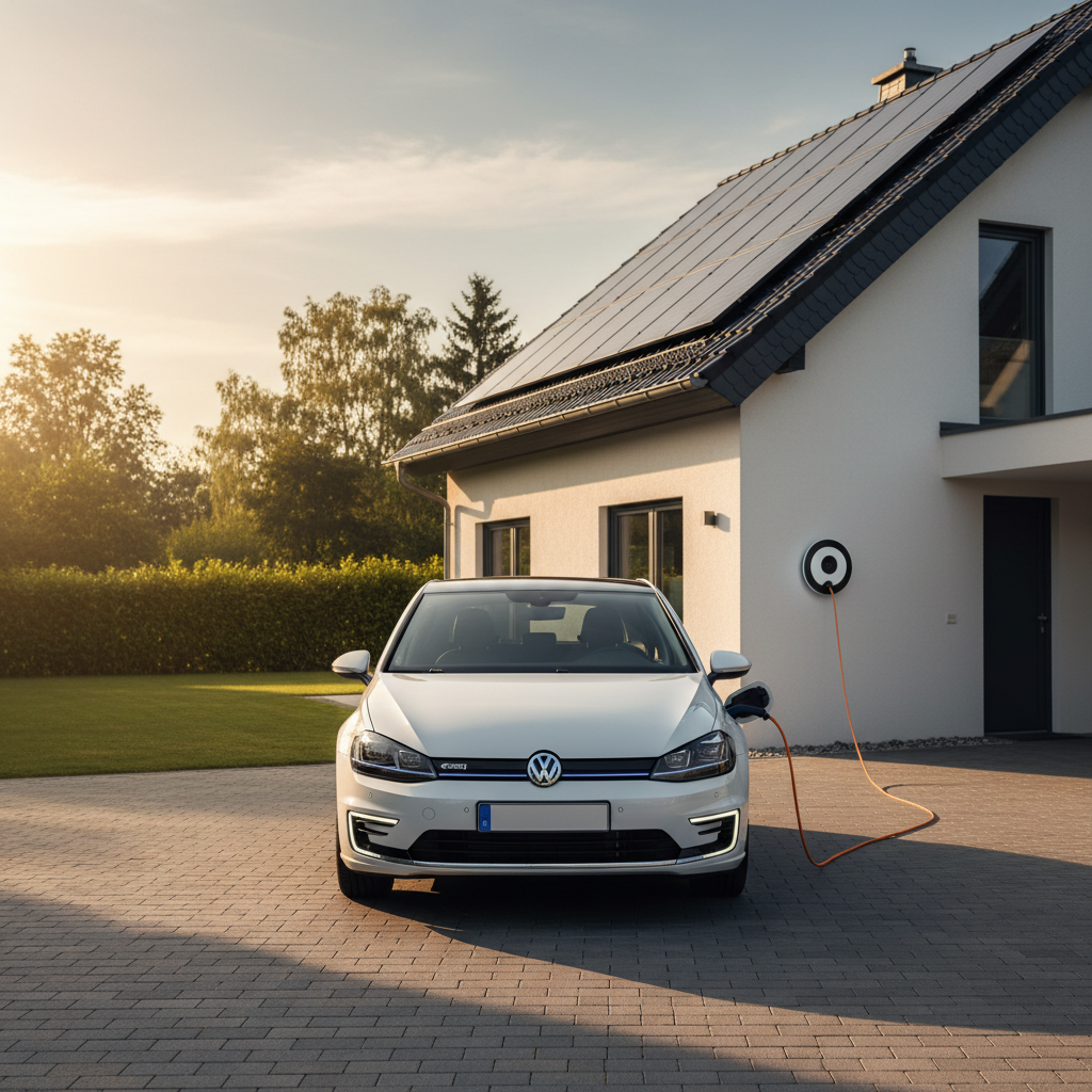 E-Golf beim Laden an Wallbox