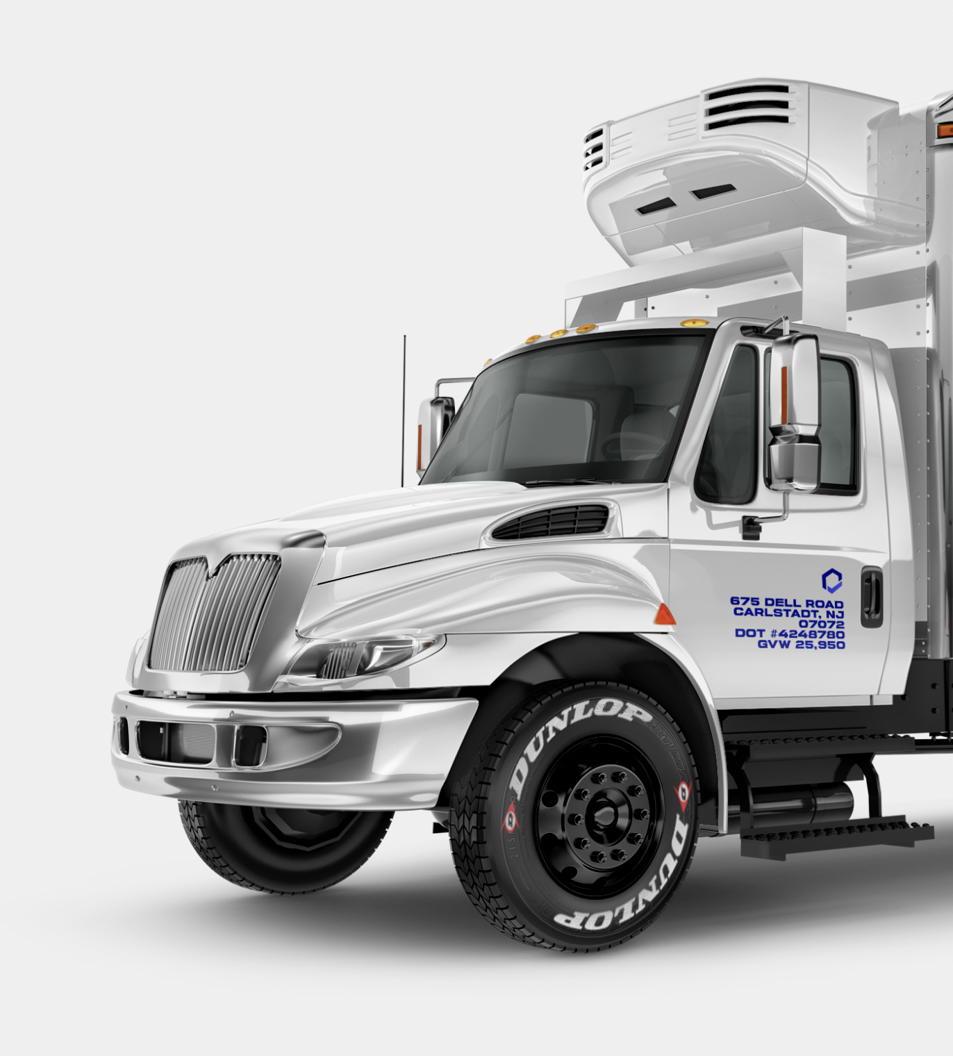 Three-quarter front view — cab and box