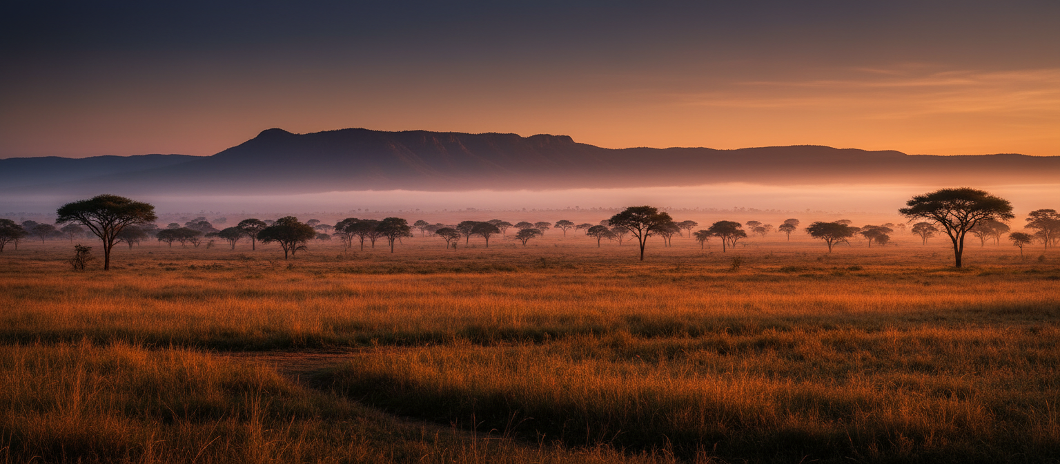 Ugandan savanna at golden hour