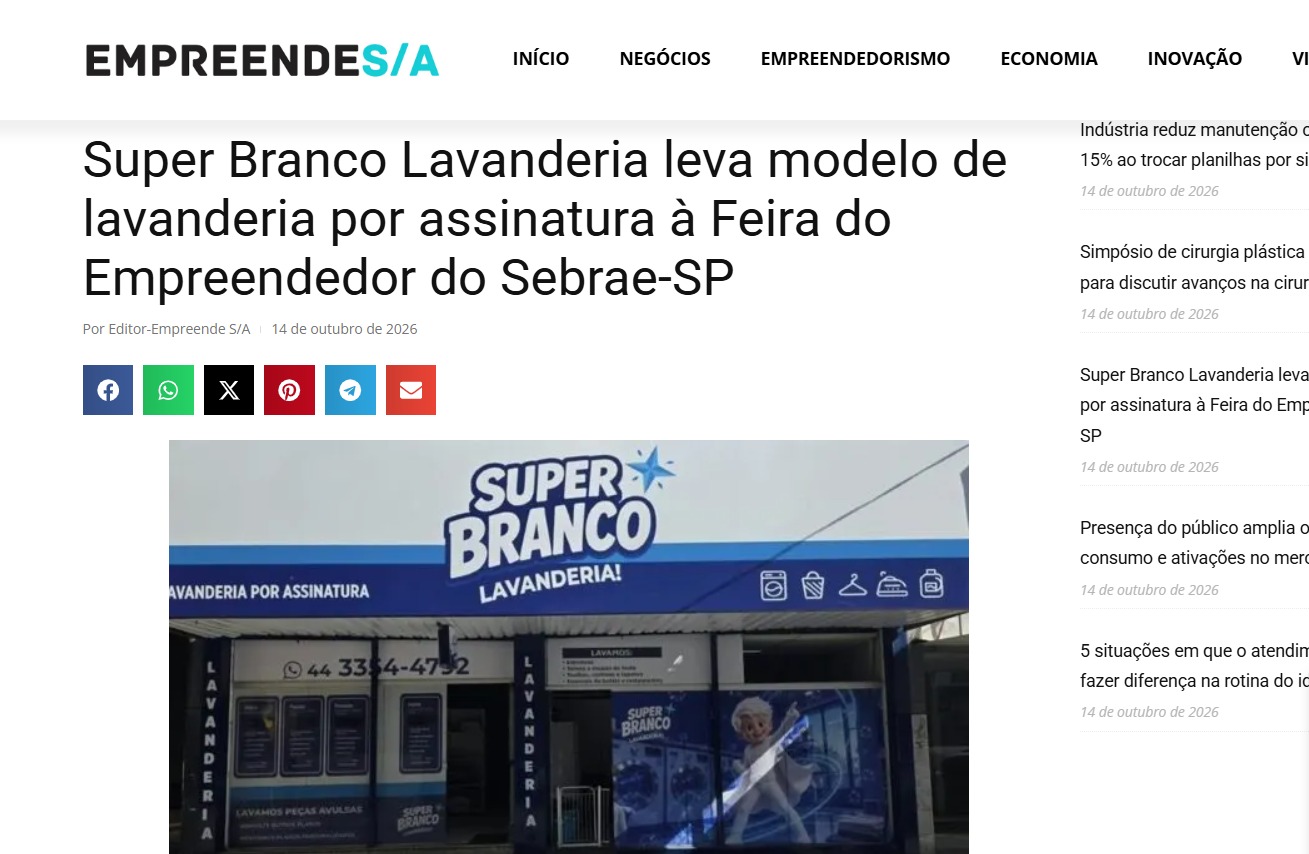 Super Branco Lavanderia leva modelo de lavanderia por assinatura à Feira do Empreendedor do Sebrae-SP