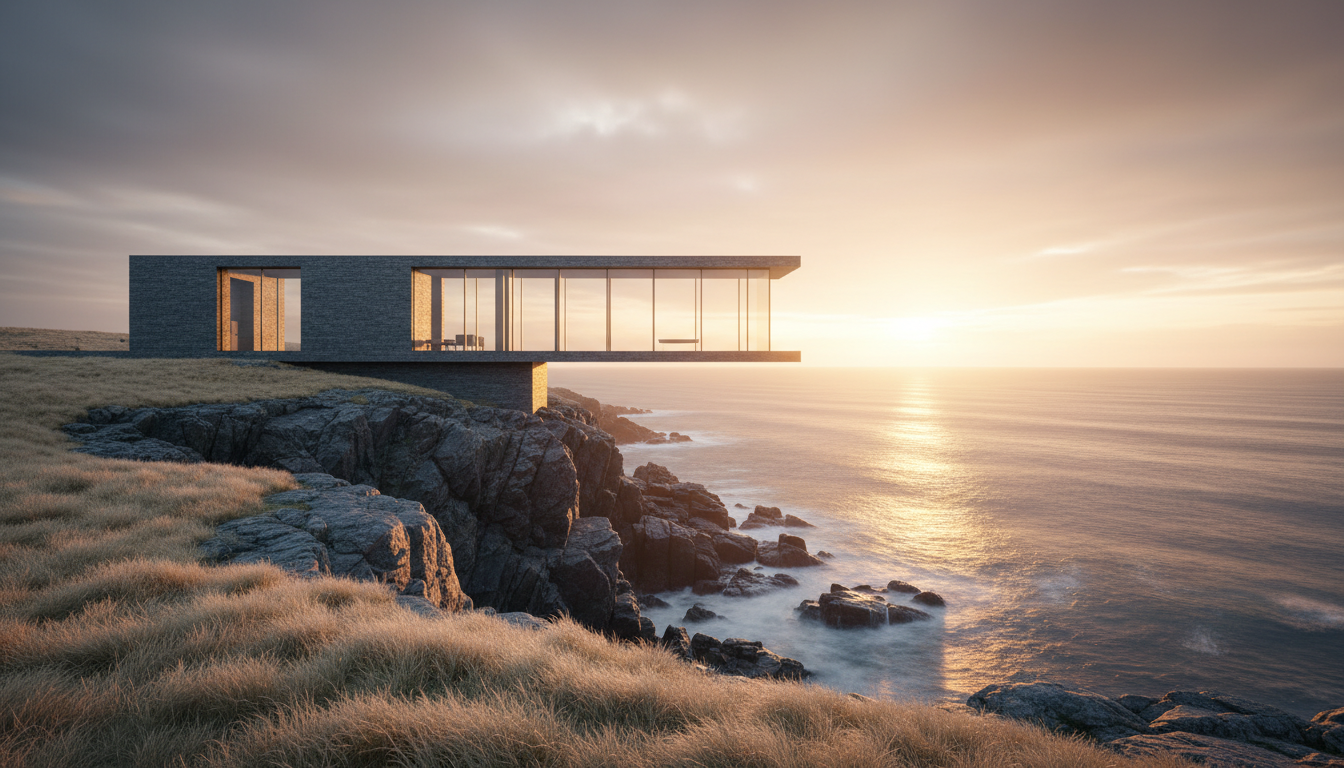 Modern architecture overlooking Cornish coast