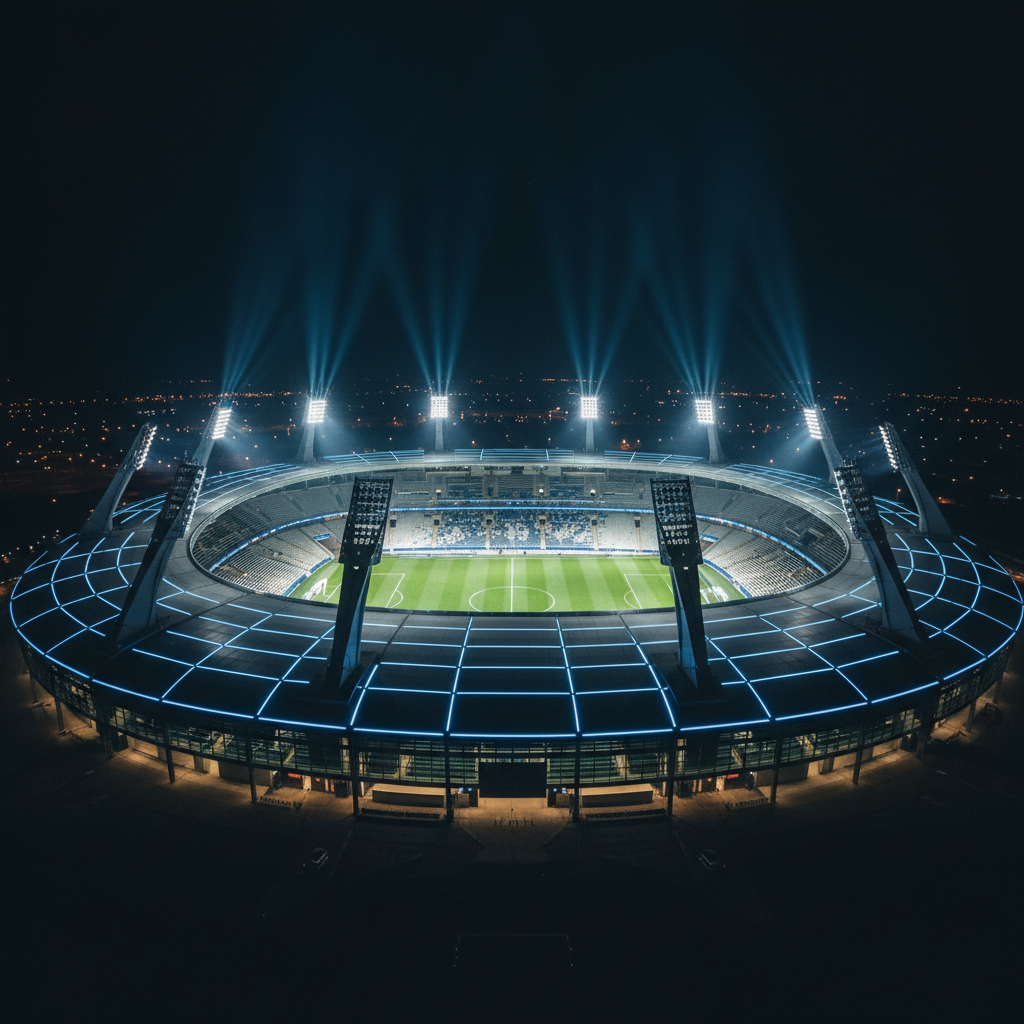Stade de football avec éclairages spectaculaires
