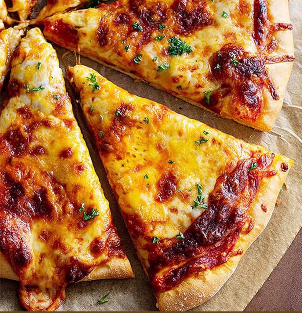 Pizza slices with melted cheese