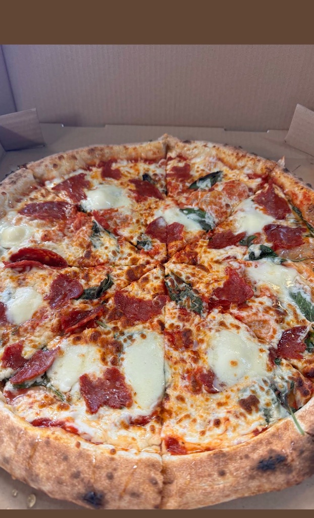 Margherita style pizza with soppressata