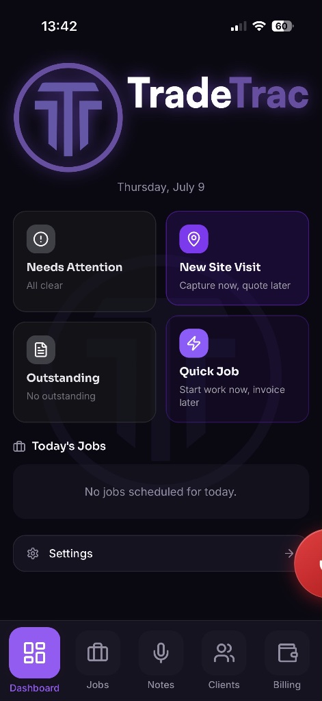 TradeTrac app screen