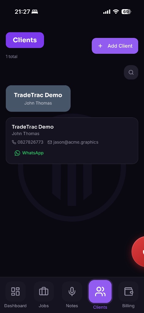 TradeTrac app screen