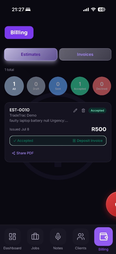 TradeTrac app screen