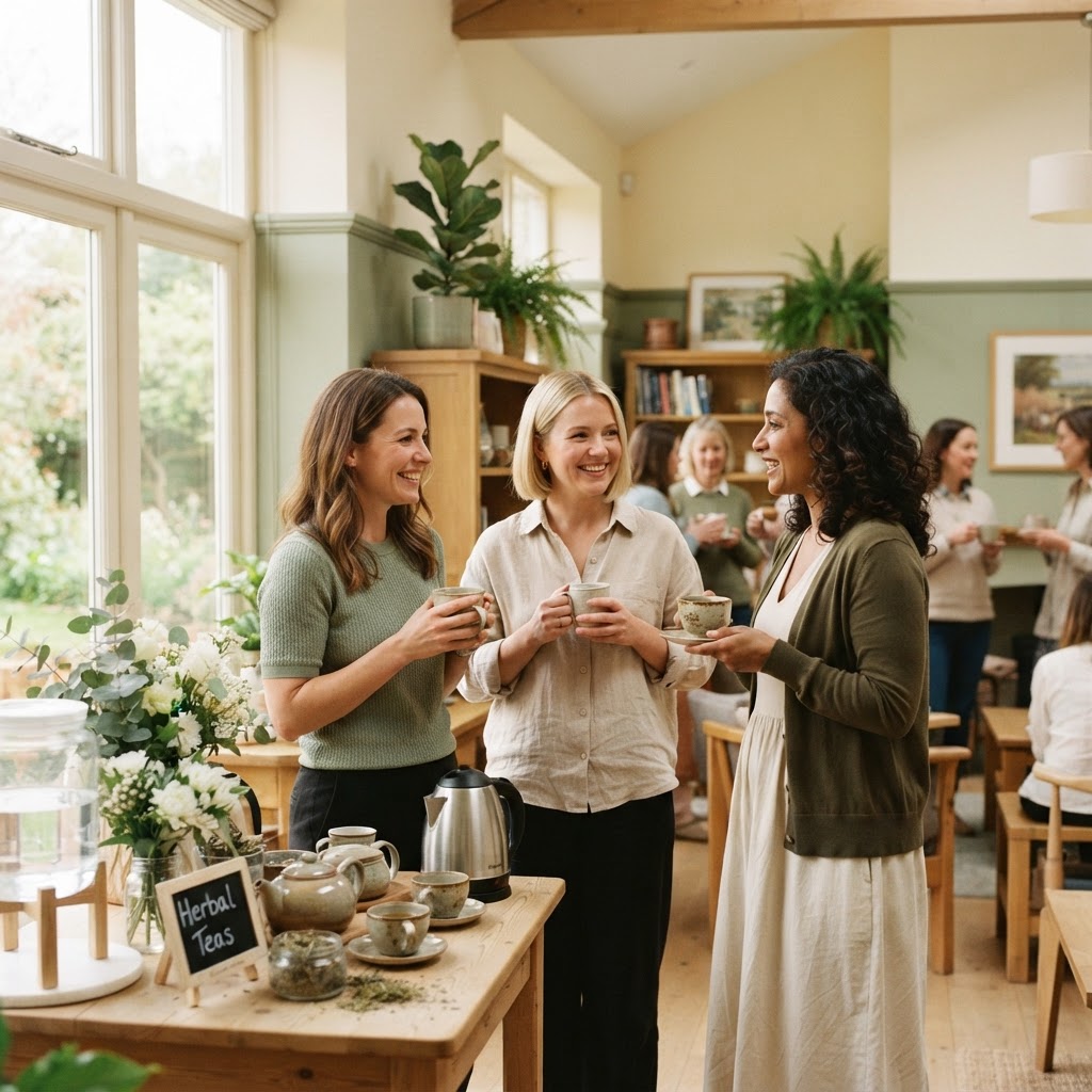 Therapists networking at a community event