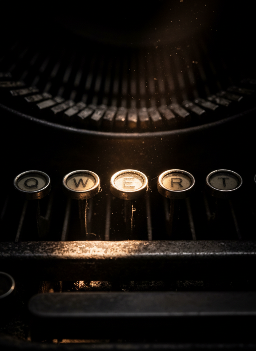 Atmospheric typewriter keys in dramatic lighting