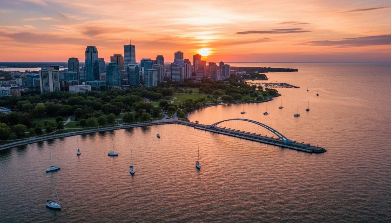 Burlington Ontario waterfront at golden hour
