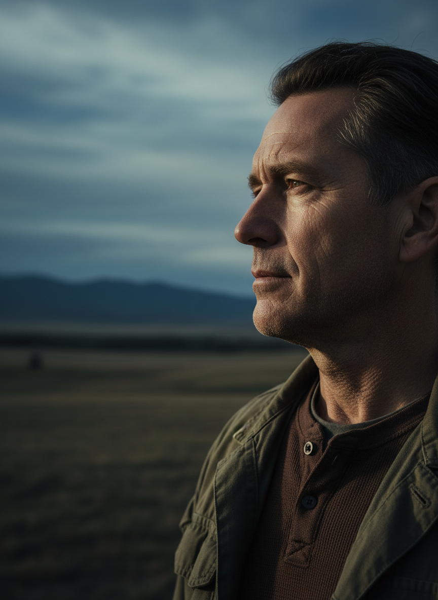 Portrait of a veteran looking toward the horizon with resilience and hope