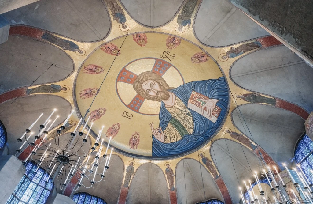 Byzantine-style domed ceiling with iconography of Christ at Holy Trinity San Francisco