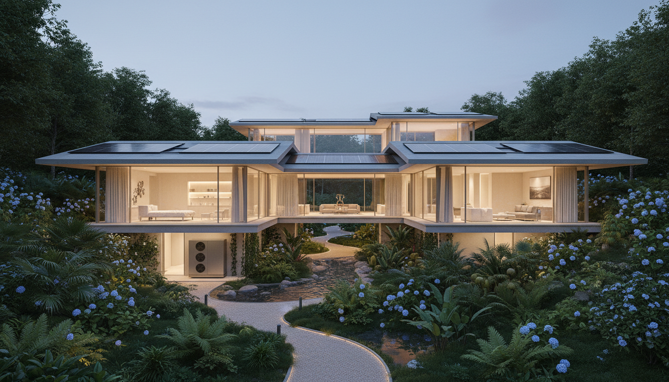 Moderne duurzame woning met natuur en energieoplossingen