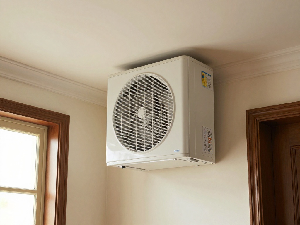 Wall-mounted ductless mini-split indoor unit near the ceiling of a residential room — historic-home HVAC retrofit in Leesburg, VA