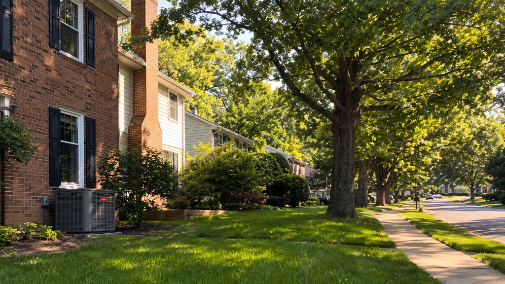 Brick suburban home with outdoor HVAC condenser unit in Northern Virginia — emergency AC repair guide