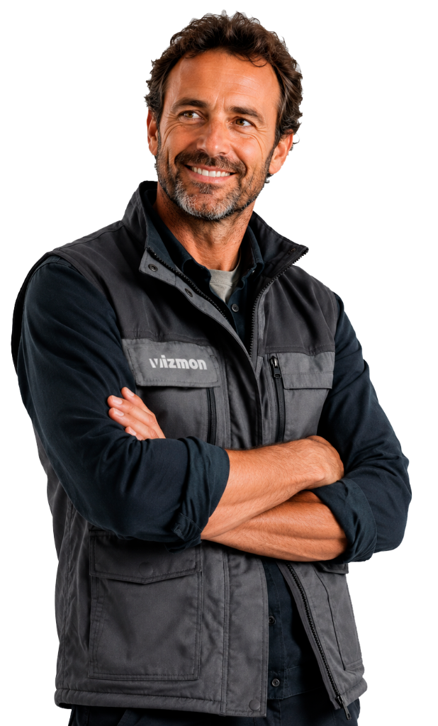 Técnico Vizmon sosteniendo una caja