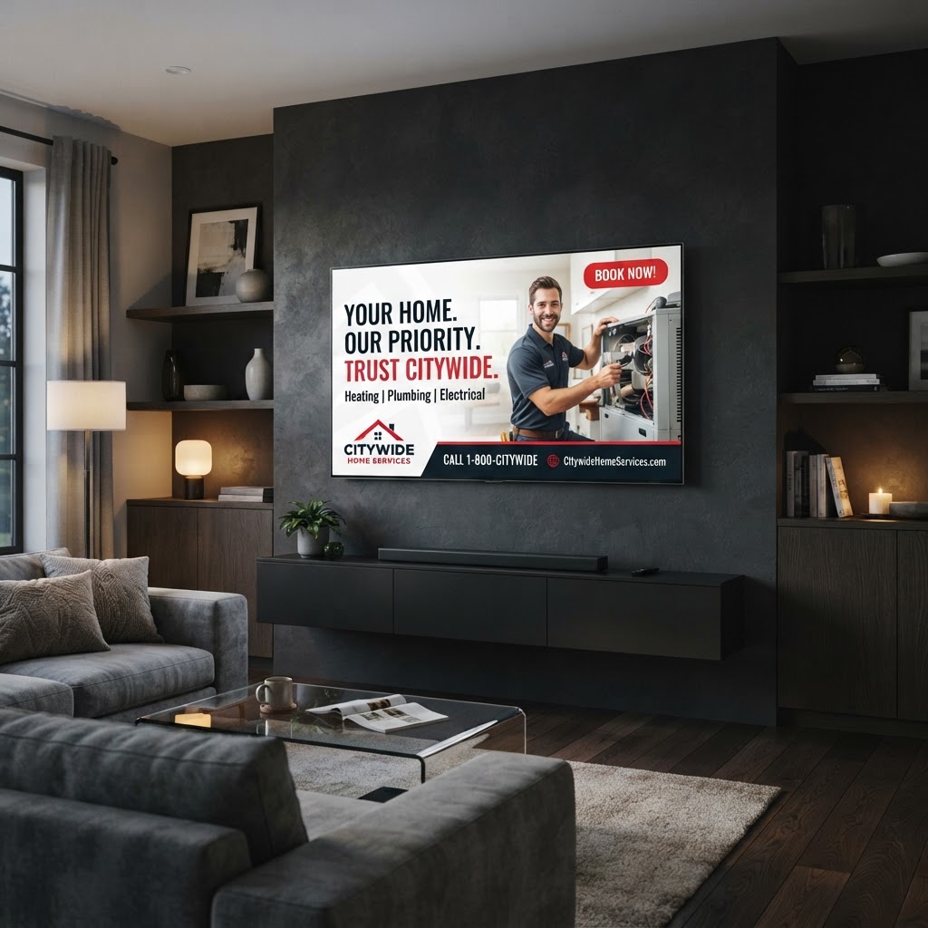 A Cardinal Group Marketing commercial playing on a smart television in a modern living room