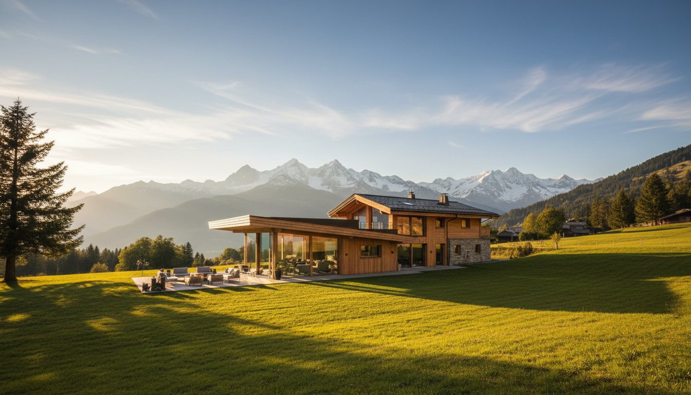 Propriété alpine en Haute-Savoie au coucher de soleil