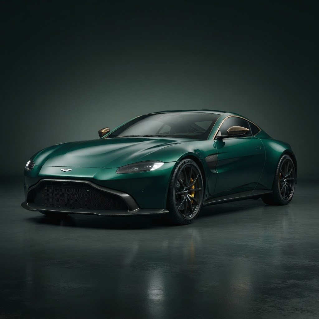 Deep racing emerald Aston Martin Vantage front three-quarter with a flawless clean detailed finish