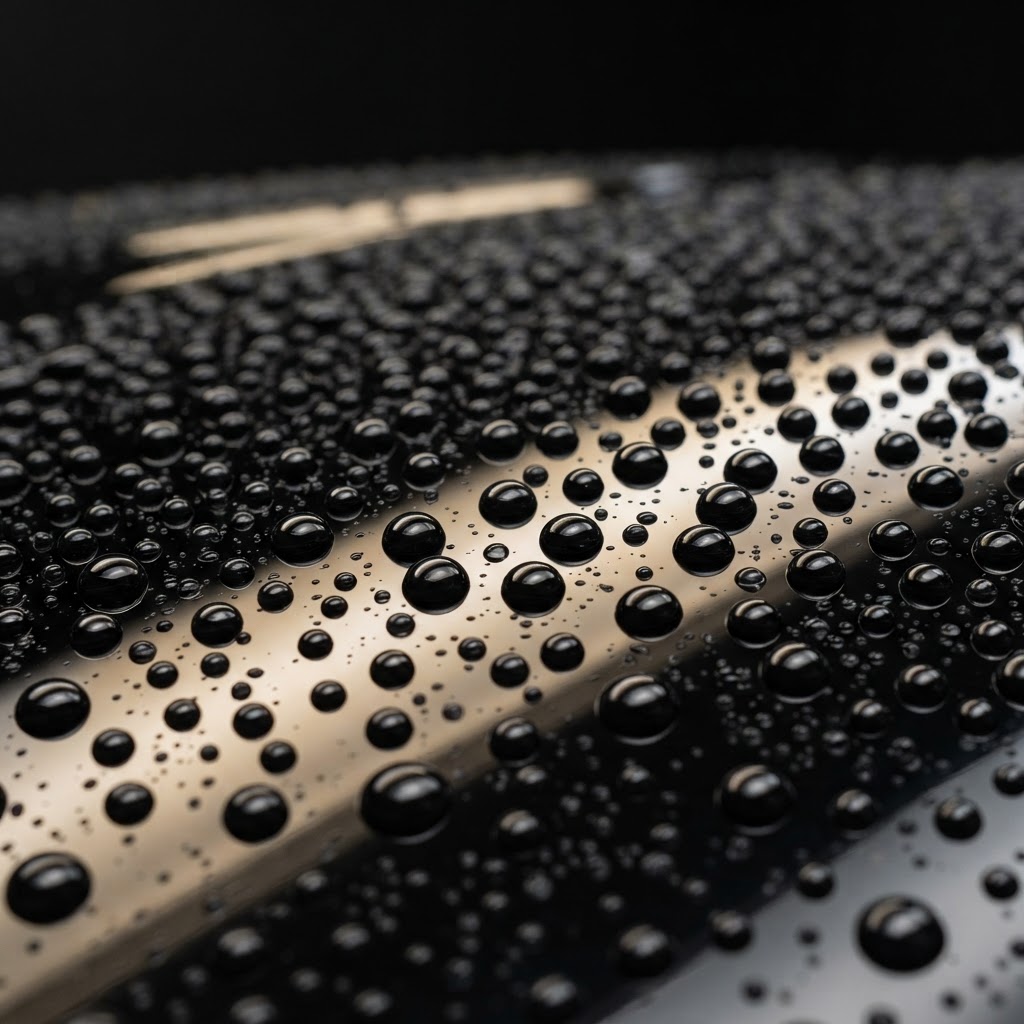 Water beading on deep gloss black paint after protection