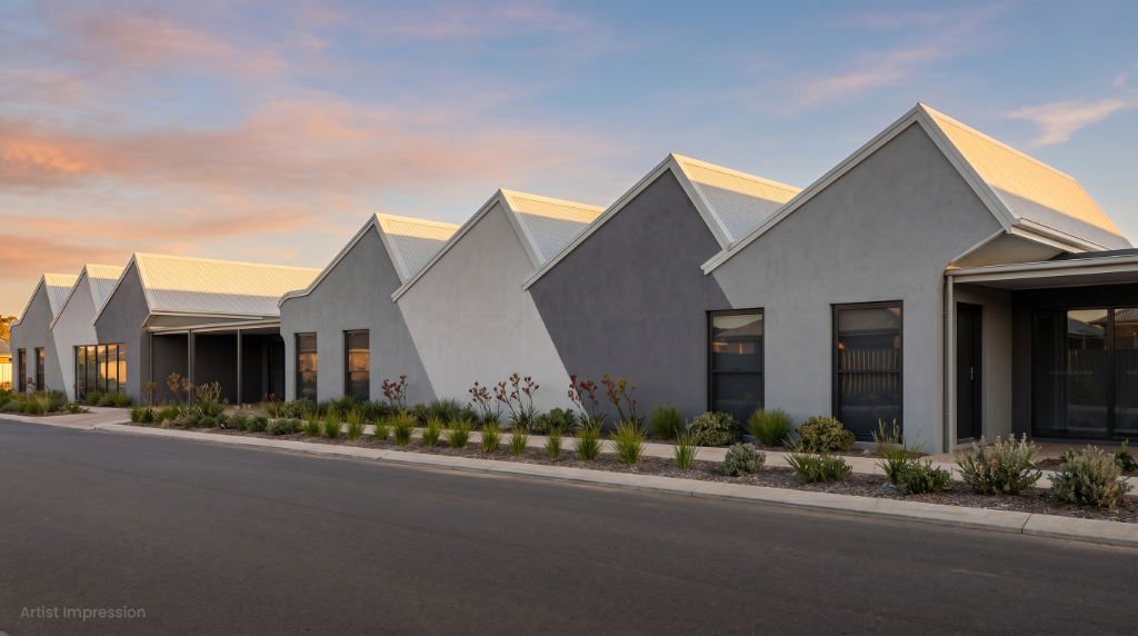 Villa exterior at dusk