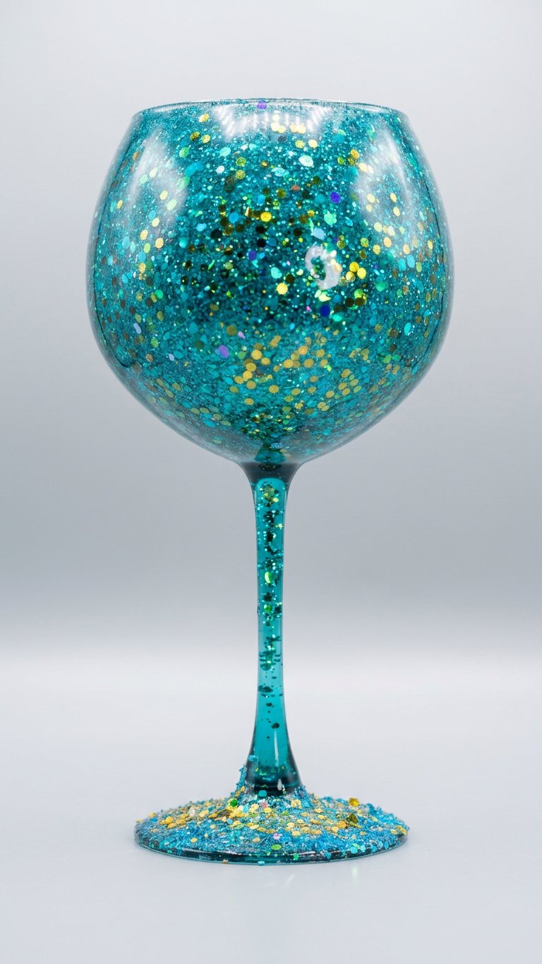 Mermaid teal glitter wine glass for decorative ritual and spiritual decor