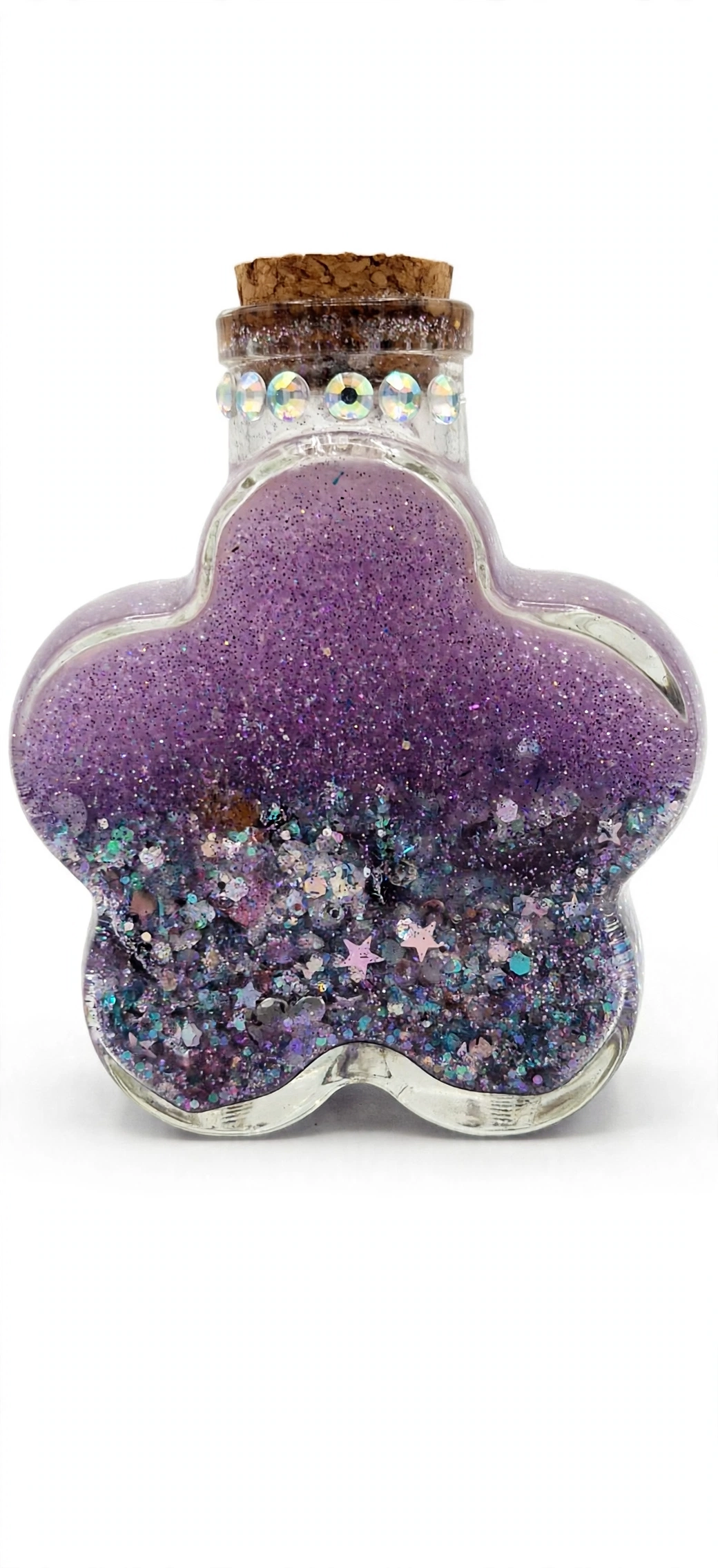 Wildflower manifestation potion bottle in lavender with glitter and star confetti for a dream work and intuition ritual