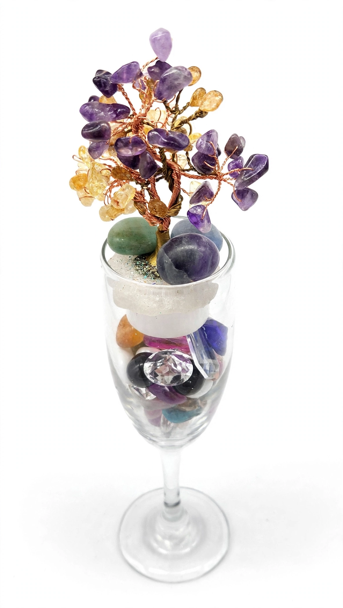 Amethyst abundance crystal tree with copper wire, amethyst and citrine stones for intuition and manifestation decor