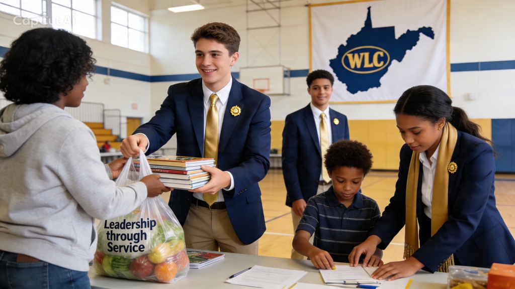 High-school students serving alongside community members