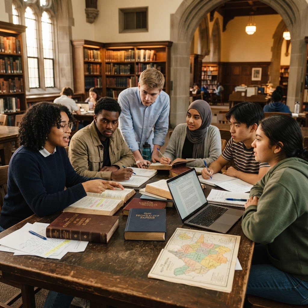 Students studying constitutional material together