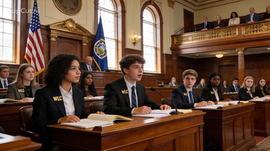 Students examining legislative and constitutional documents