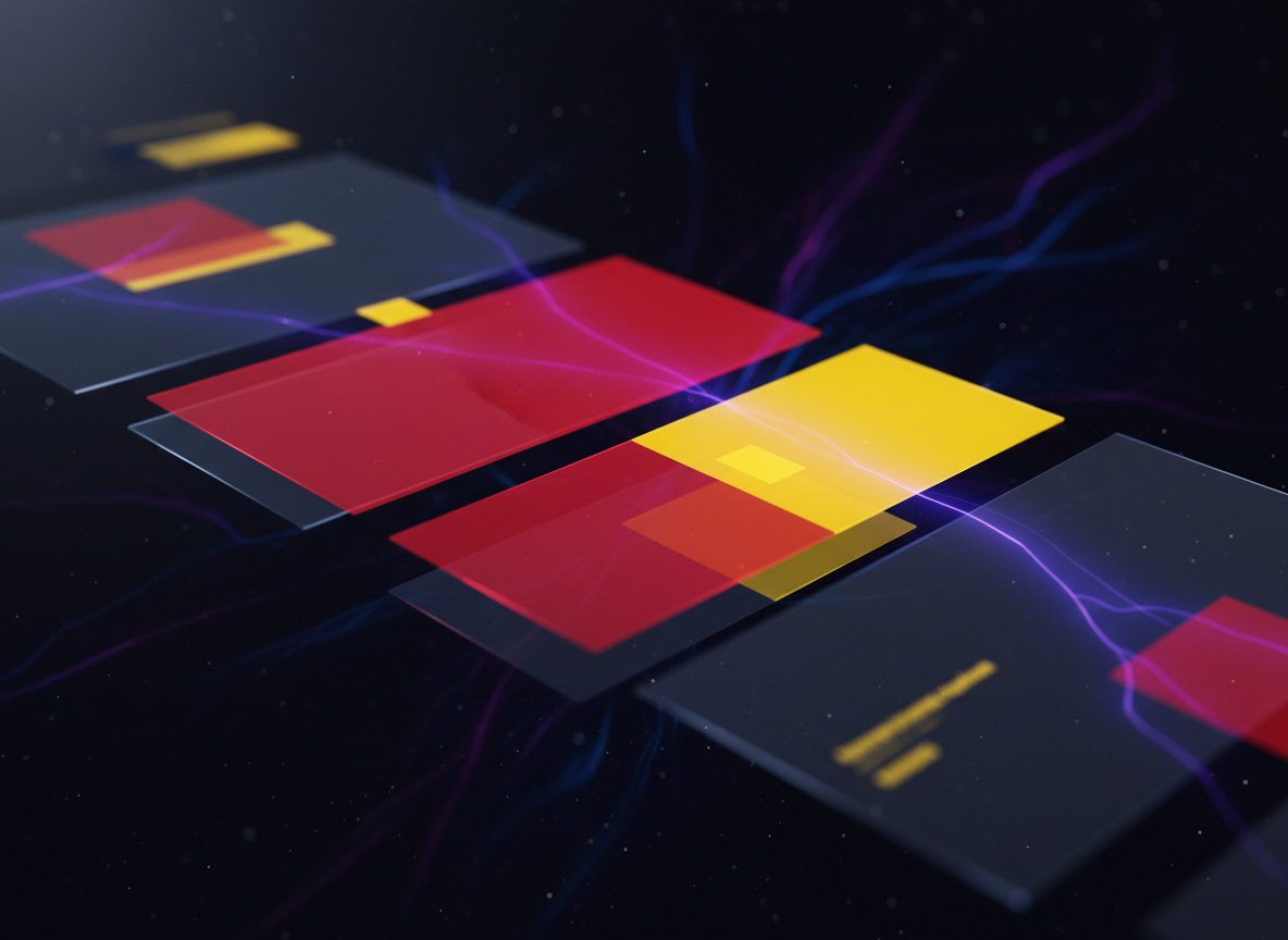 Bold layered thumbnail design compositions with red and yellow color blocking