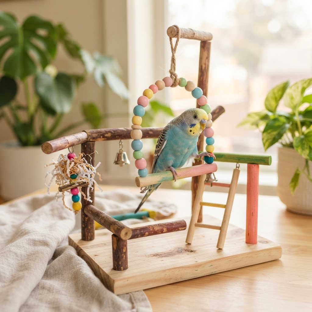 Wooden Bird Perch & Swing Set