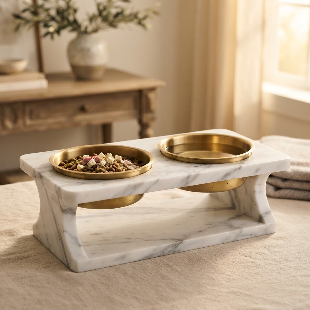 Marble Pet Feeding Pedestal