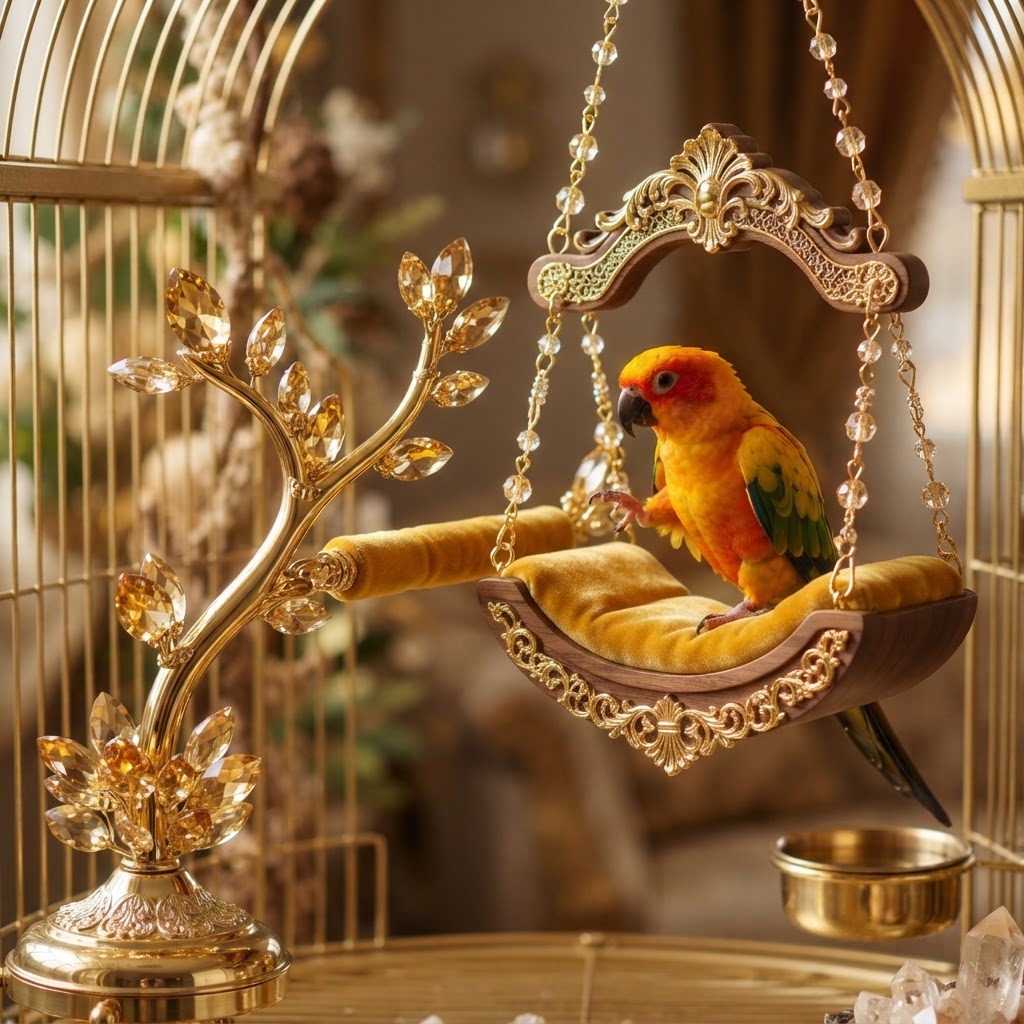 Crystal-Accented Bird Perch & Swing