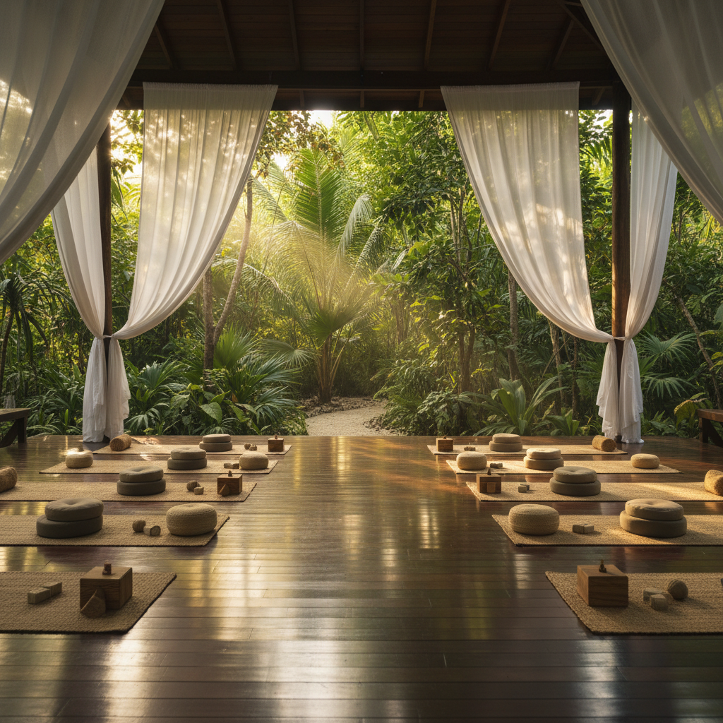 Morning yoga practice at the villa