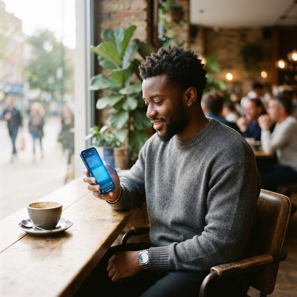 Person using GABBii at a cafe