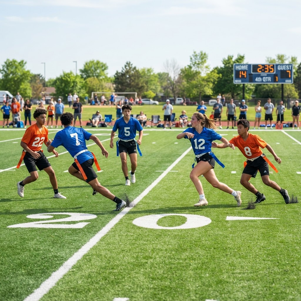 Coed 5-on-5 flag football game