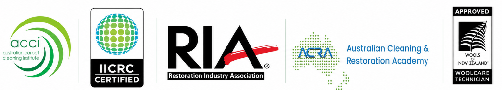 Associations & Accreditations — ACCI, IICRC Certified, RIA, ACRA, Wools of New Zealand Woolcare Technician
