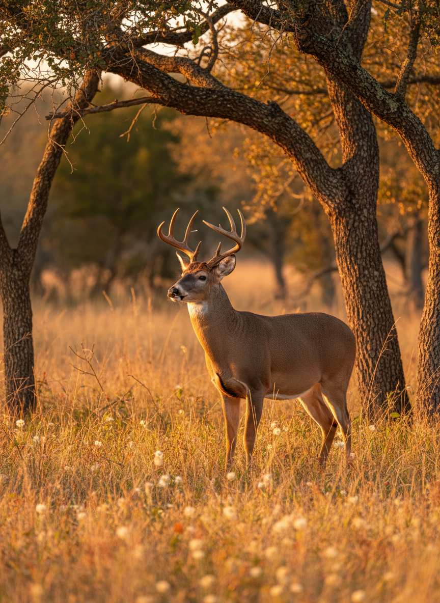 Whitetail buck in oak motte