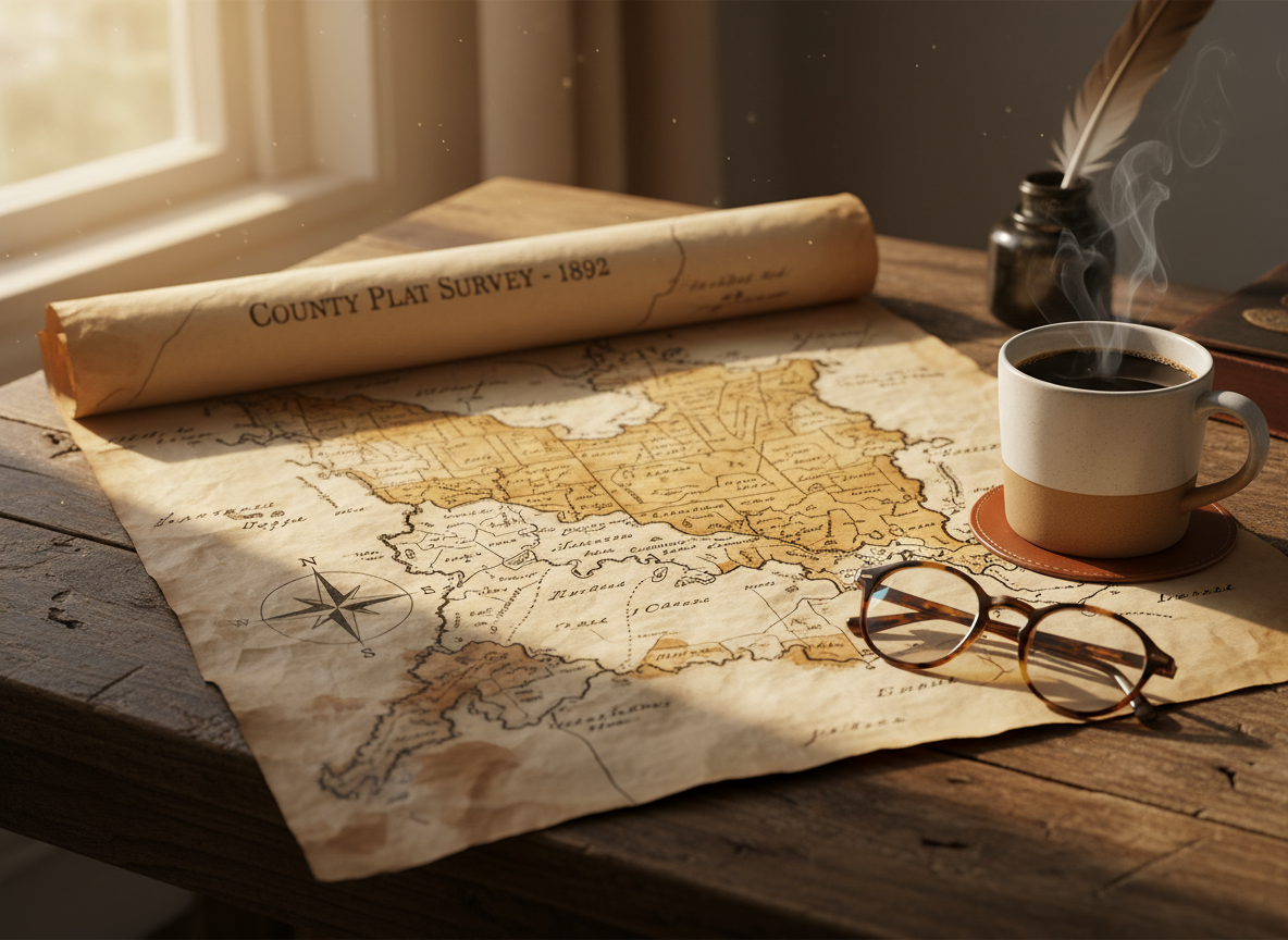 County plat map and coffee