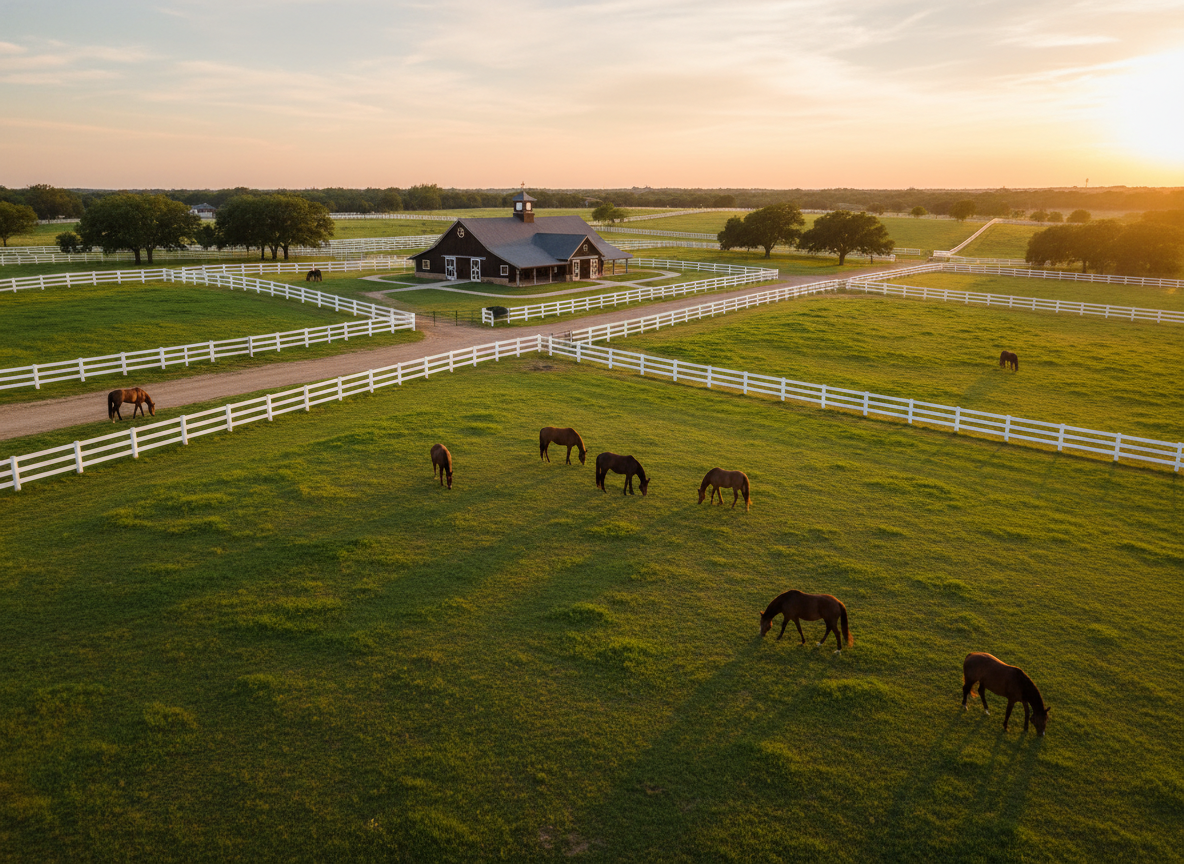 Aledo horse farm with white fence