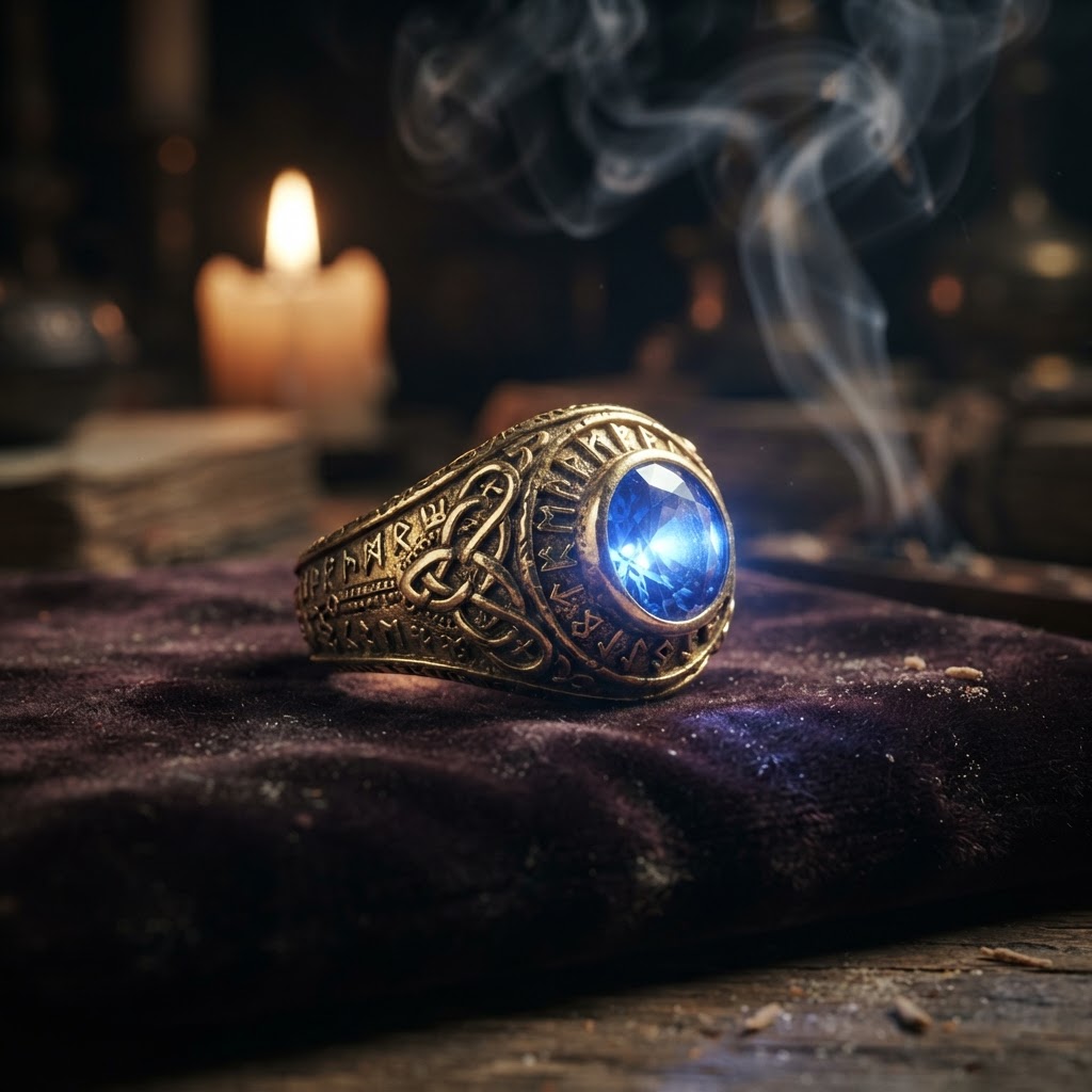 Attractive ancient spiritual magick ring with engraved mystical symbols