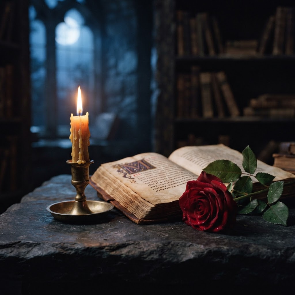 Ancient lost lover spiritual guidance with candle and rose