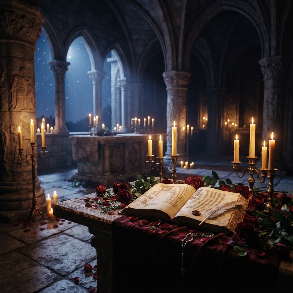 Ancient love spells and affection magick with candles and roses