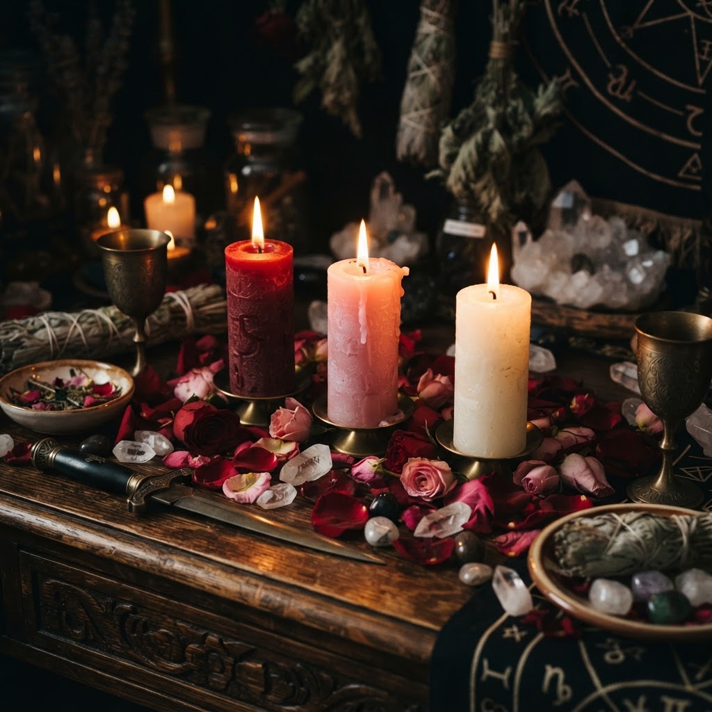 Wiccan candle magick and lunar love ritual