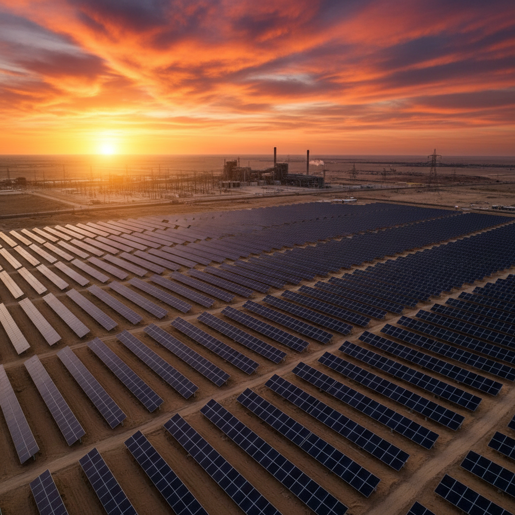 Solar Farm Aerial Sunset