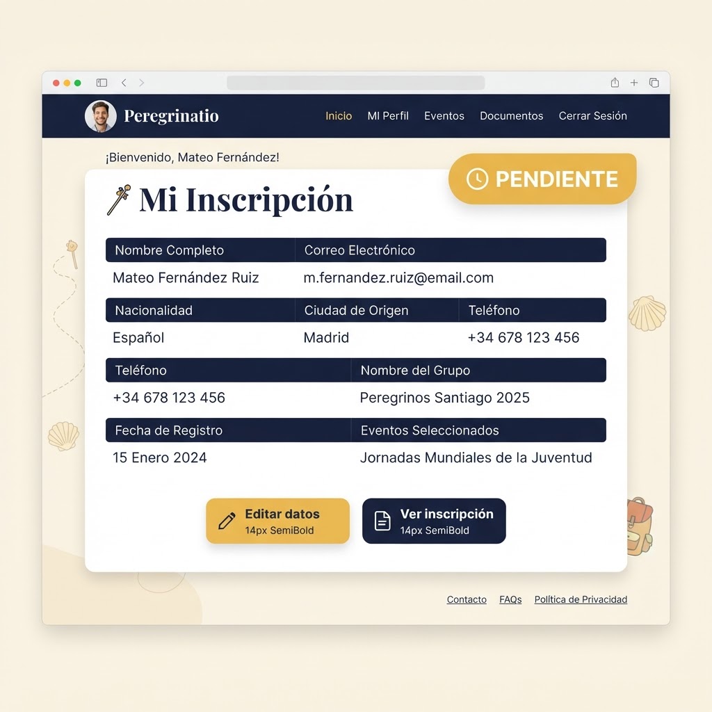 Captura: panel del peregrino con estado