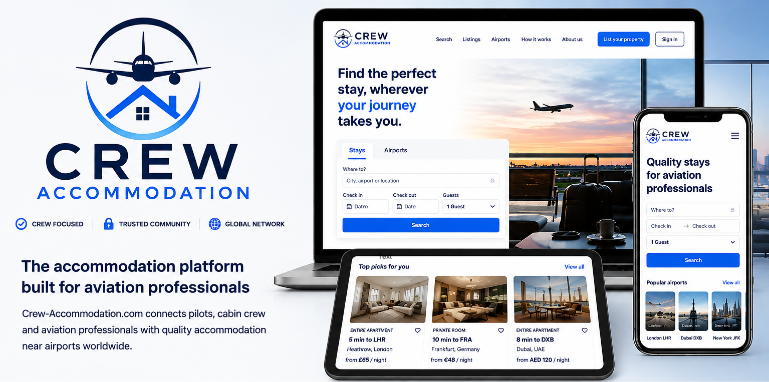 Crew Accommodation app on laptop and phone