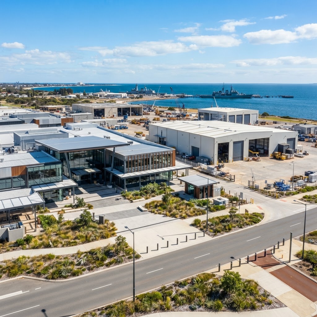 Rockingham commercial precinct with retail centre and industrial business park, Western Australia